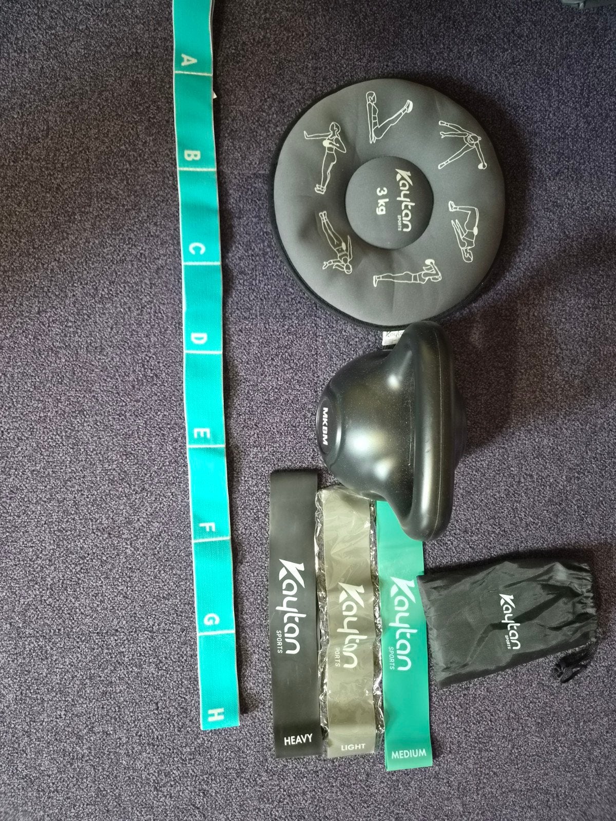 Fitness set: weerstandsbanden, gewicht 4kg en 3kg, Ophalen, Zo goed als nieuw, Benen, Balansbord
