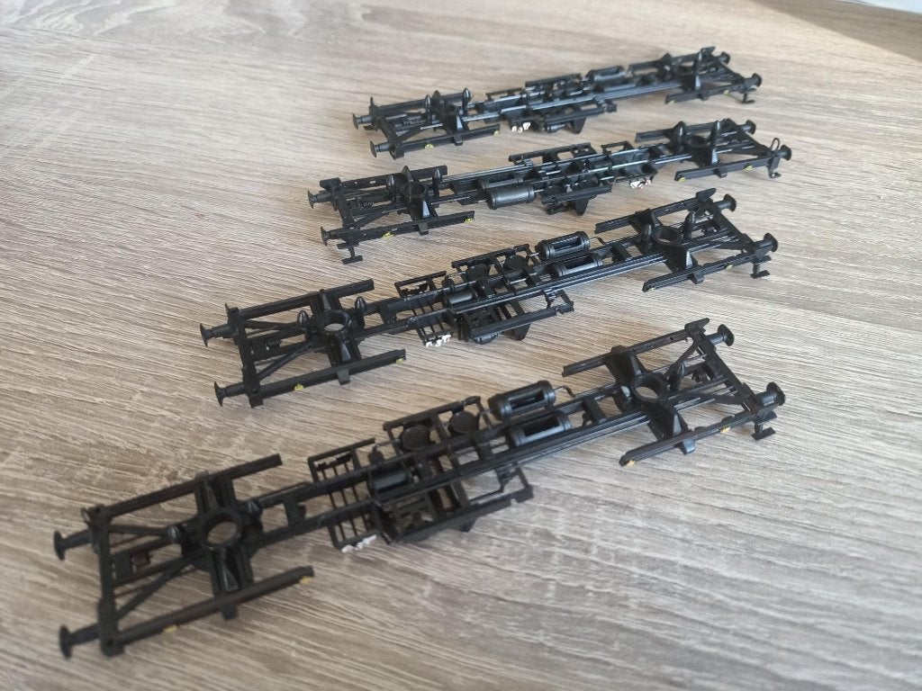 4x frames onderstellen voor HO ketelwagon met draaistellen, Overige merken, Gelijkstroom of Wisselstroom, Wagon, Ophalen of Verzenden