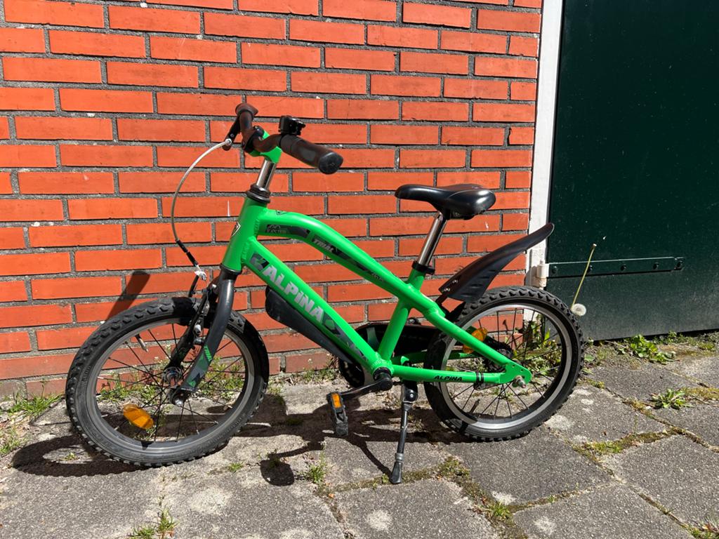Alpina Trial jongensfiets 16"  Groen, Fietsen en Brommers, Fietsen | Jongens, Ophalen, Gebruikt, Velgrem, Handrem