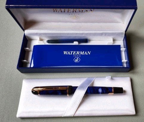 Waterman Phileas Vulpen – Mineral Blue Marmer (NOS) verguld, Nieuw, Met doosje, Ophalen of Verzenden, Vulpen