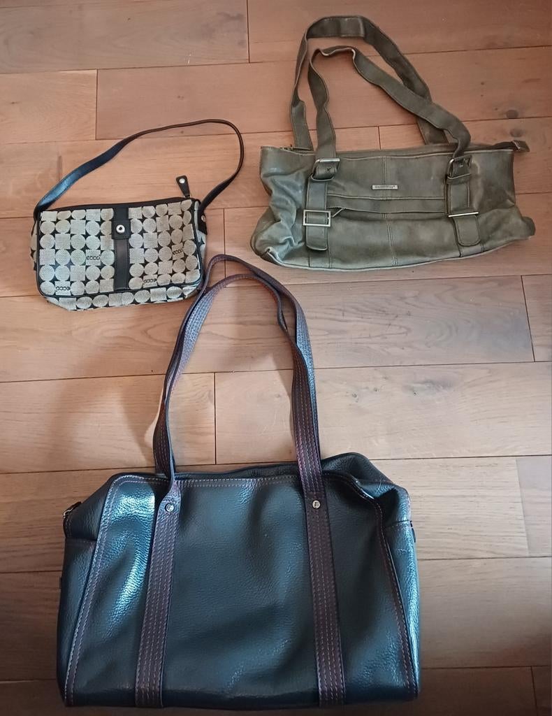 3 tassen: 2 nieuw + 1 zo goed als nieuw., Ophalen, Zo goed als nieuw, Bruin, Schoudertasje
