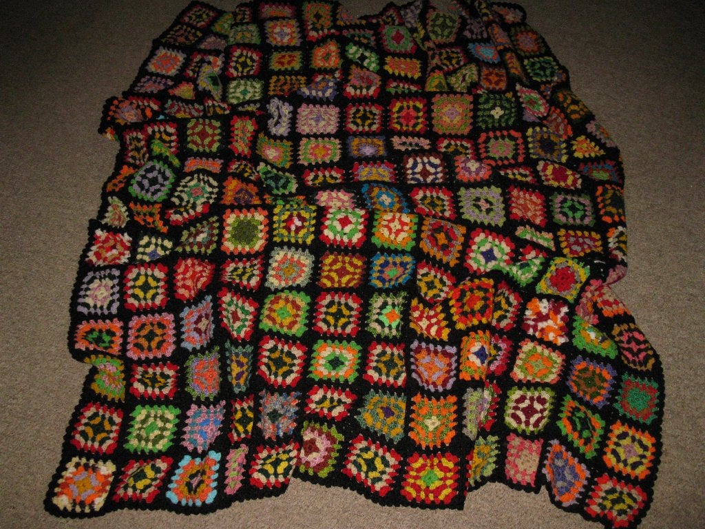 Gehaakte deken, lapjes deken, grannysquare deken., Ophalen of Verzenden, Gebruikt