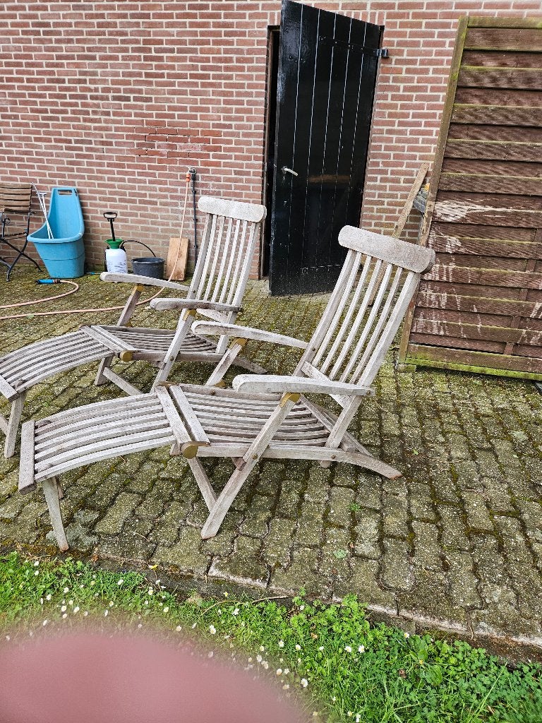Houten ligstoel, Tuin en Terras, Ligbedden, Ophalen, Gebruikt, Hout, Verstelbaar