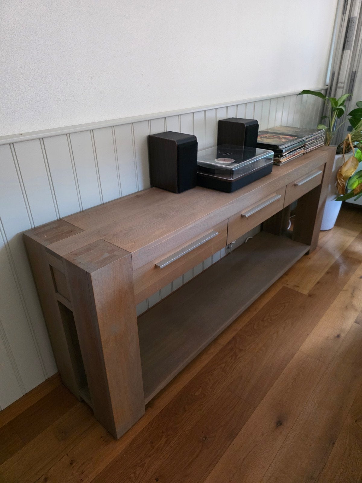 hardhouten sidetable met soft close lades - 40x200 cm, Ophalen, 25 tot 50 cm, Rechthoekig