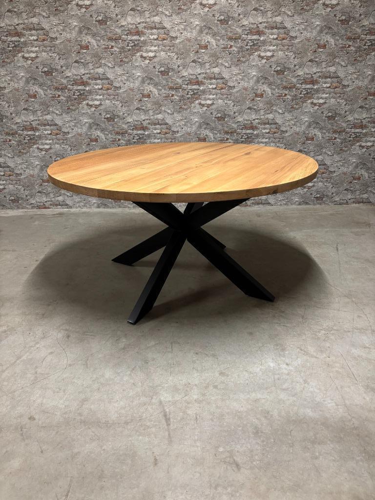 Eiken ronde eetkamertafel 150x150 nr.960, Huis en Inrichting, Tafels | Eettafels, Info@antiekgroothandel.com, 150 tot 200 cm, Rond