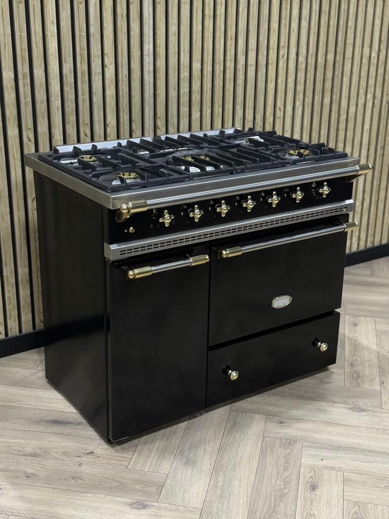 Luxe Lacanche Fornuis Zwart Gas + Messing + Warmhoudkast, Ophalen of Verzenden, Grill, Gas, 5 kookzones of meer
