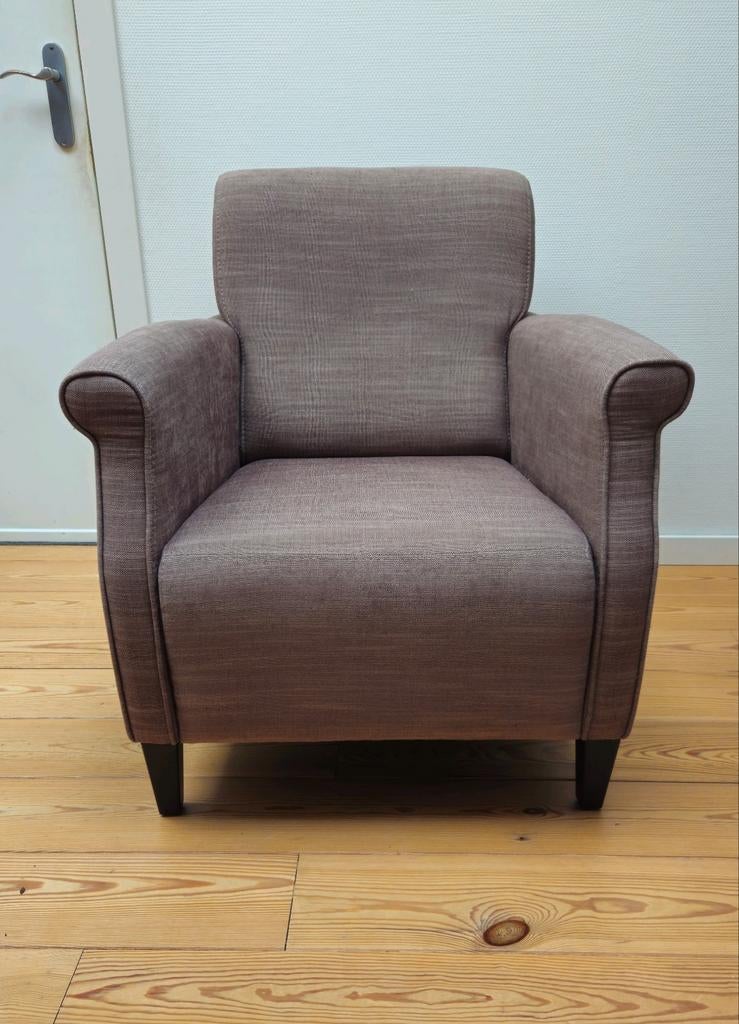 Mooie set van 2 taupe kleurige fauteuils z.g.a.n., Ophalen, 75 tot 100 cm, Zo goed als nieuw, 75 tot 100 cm