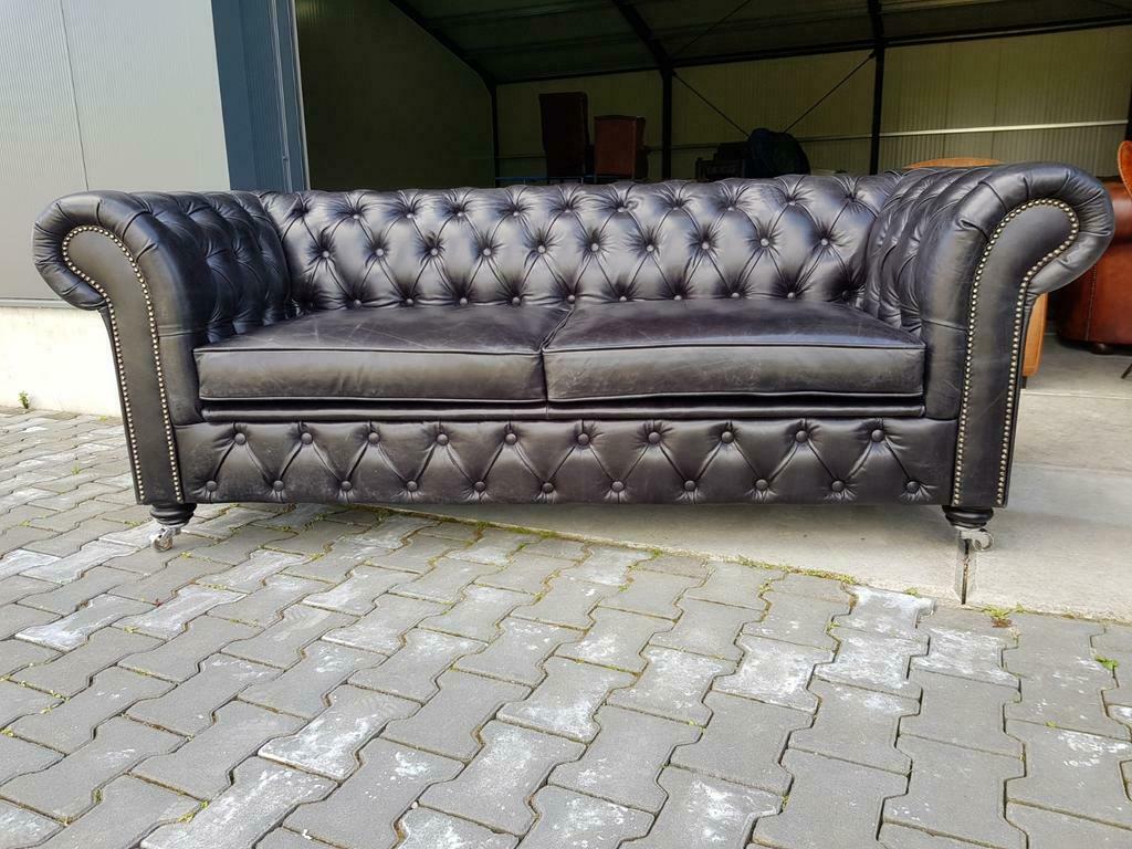 NIEUWE Chesterfield bank vintage zwart + GRATIS BEZORGD, Ophalen, Nieuw, Rechte bank, Leer
