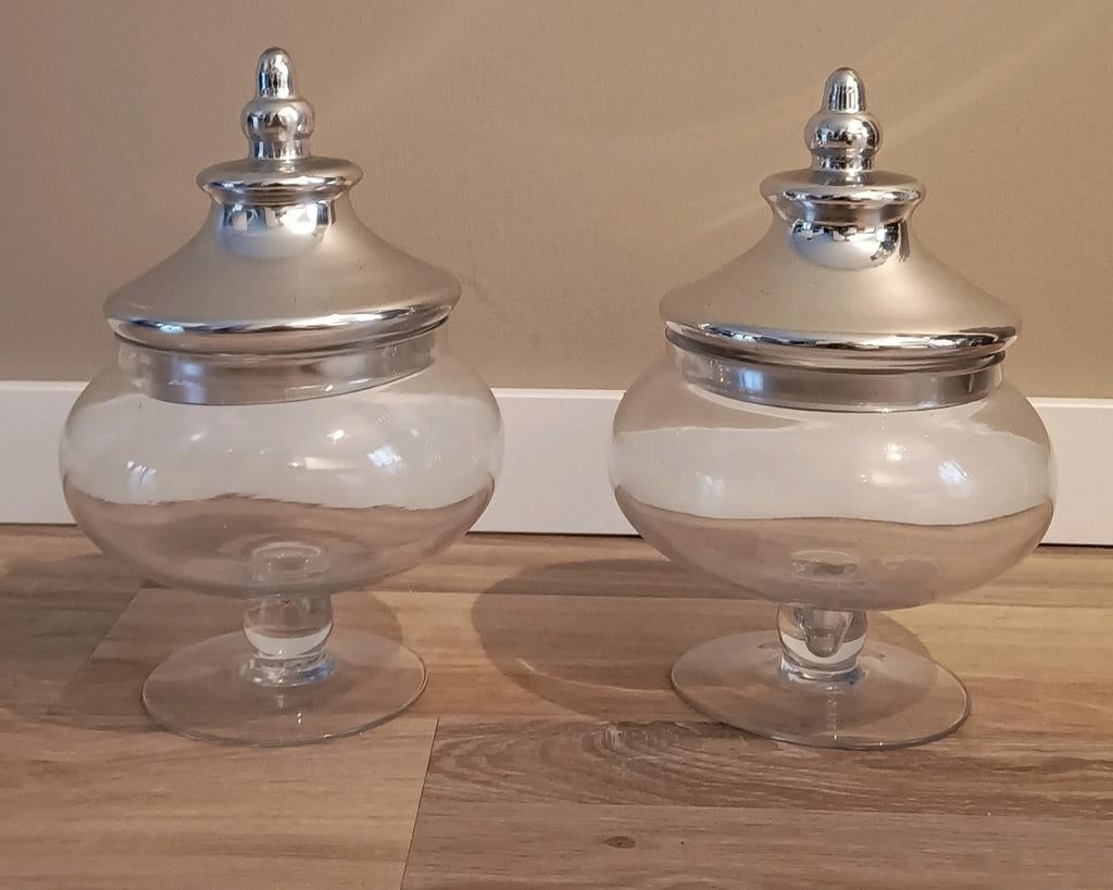 Set van 2 Luxe Glazen Bonbonnières met deksel, Huis en Inrichting, Keuken | Potten en Pannen, Ophalen of Verzenden, Zo goed als nieuw