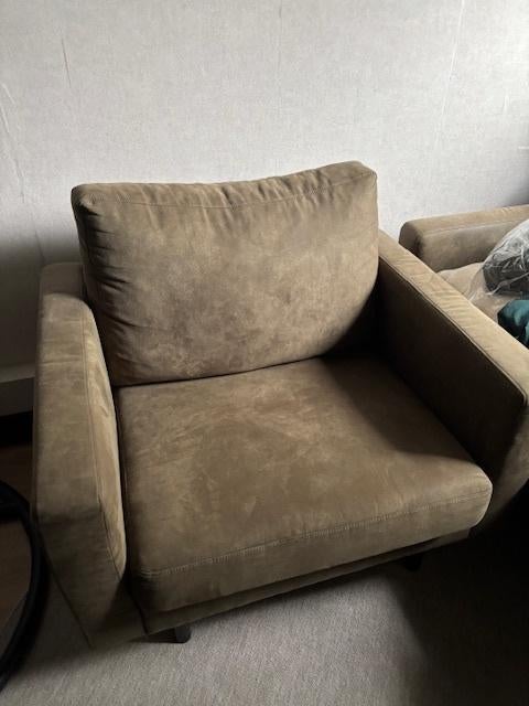 Bankstel set, Huis en Inrichting, Banken | Bankstellen, Ophalen, Gebruikt, Suede stofje, Driepersoons