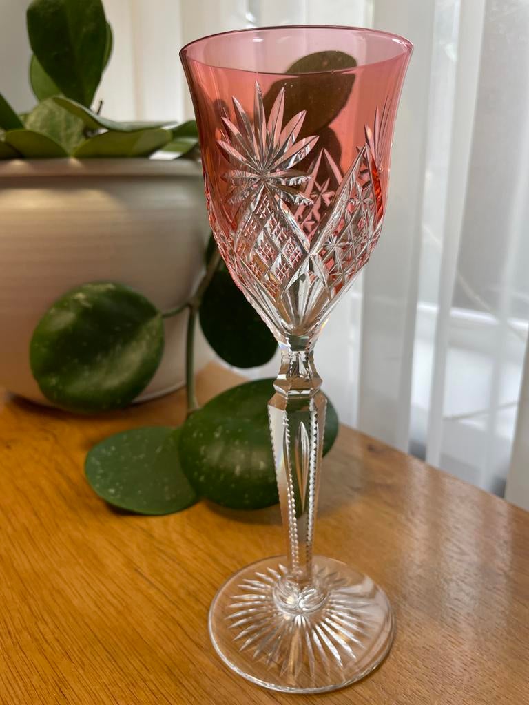 Roze Kristallen Wijnglas Val Saint Lambert, Ophalen of Verzenden