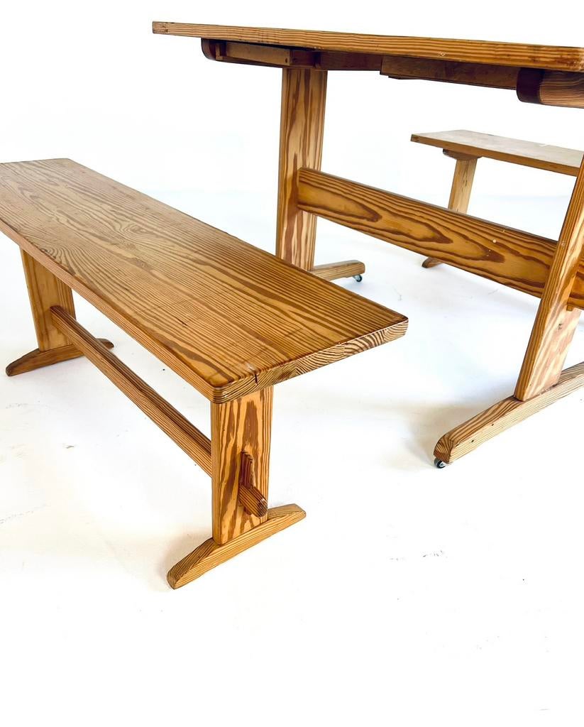 Scandinavische eetkamerset, grenenhout ‘60, Verzenden, Zo goed als nieuw, Vintage retro buisframe design rotan webbing papercord