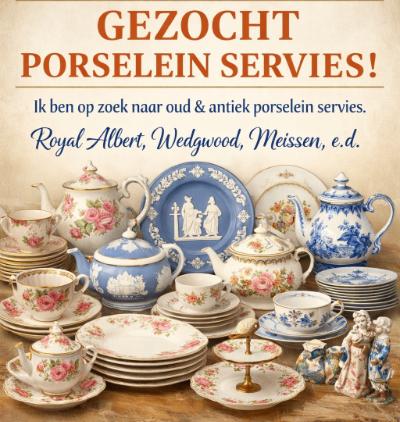 Gezocht: Porselein servies (Royal albert, Wedgewood, Meisen), Antiek en Kunst, Ophalen of Verzenden