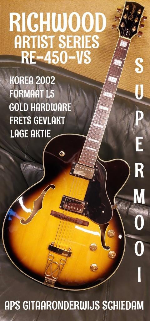 MOOIE RICHWOOD ARTIST SERIES RE-450-VS KOREA 2002 FORMAAT L5, Ophalen of Verzenden, Zo goed als nieuw, Hollow body, Overige merken