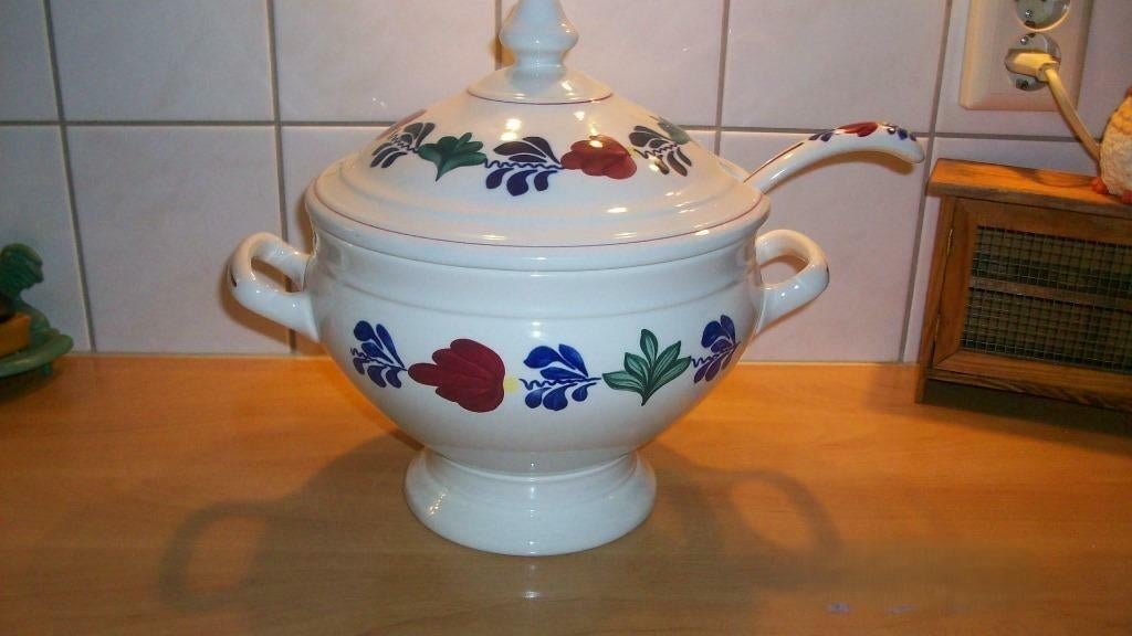 Boerenbont soepterrine met sleef / lepel, Nieuw, Ophalen of Verzenden, Schaal of Schalen, Aardewerk