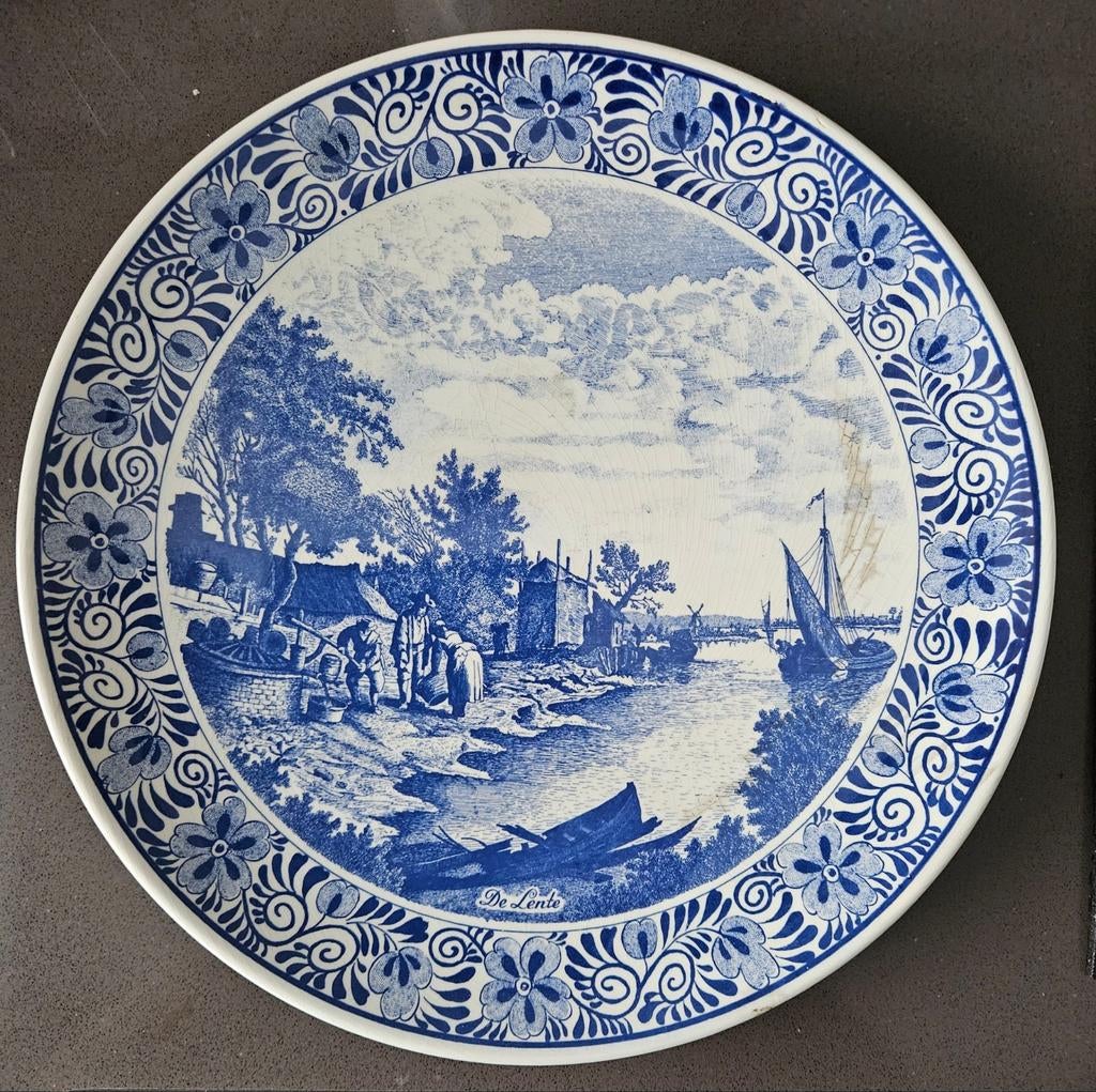 Groot Delfts Blauw Decoratief Bord, Antiek en Kunst, Ophalen of Verzenden