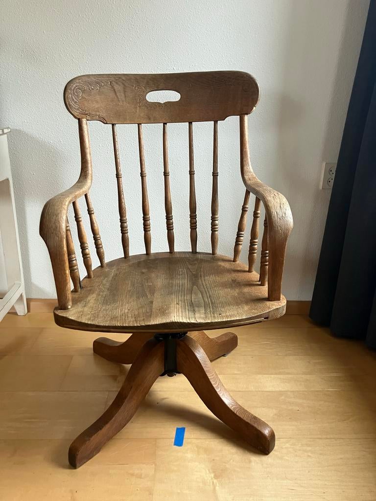Antieke Eiken Draaifauteuil, Ophalen, Gebruikt, Bruin, Eén