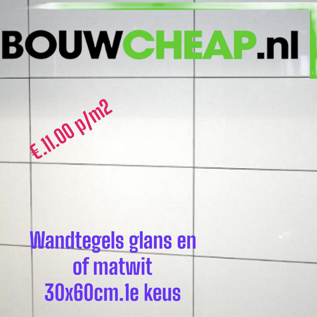 Wandtegels 30x60cm wit glanswit., Nieuw, Ophalen of Verzenden, 10 m² of meer, Wandtegels