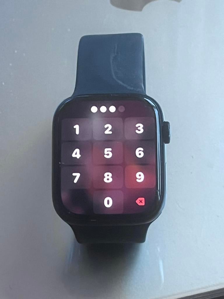 Apple Watch Series 8 44 mm zwart, Sieraden, Tassen en Uiterlijk, Smartwatches, Ophalen, Gebruikt, Hartslag, Zwart