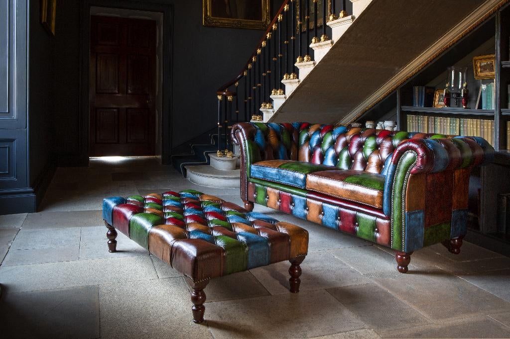 Unieke Chesterfield Patchwork Banken  Fauteuils poef Barkruk, Huis en Inrichting, Banken | Bankstellen, Chesterfield patchwork vintage