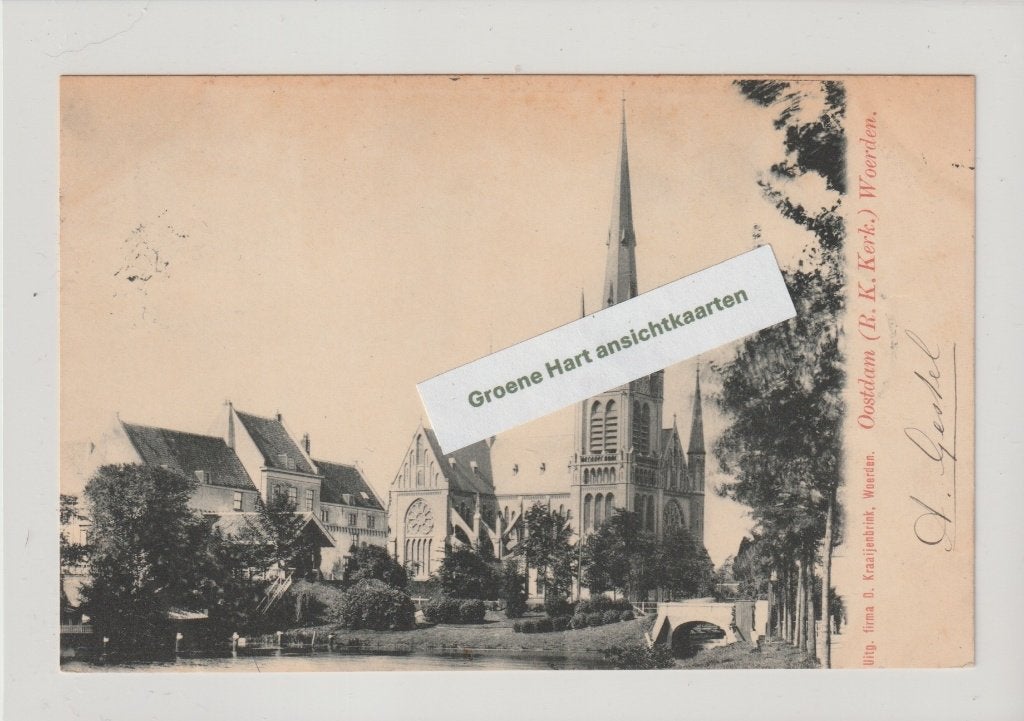 Woerden - Oostdam (R.K. Kerk) 1903 * Kraaijenbrink, Ophalen of Verzenden, Voor 1920, Gelopen, Utrecht