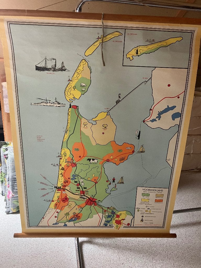 Oude schoolkaart Noord-Holland, Boeken, Atlassen en Landkaarten, Landkaart, 1800 tot 2000, Nederland, Ophalen