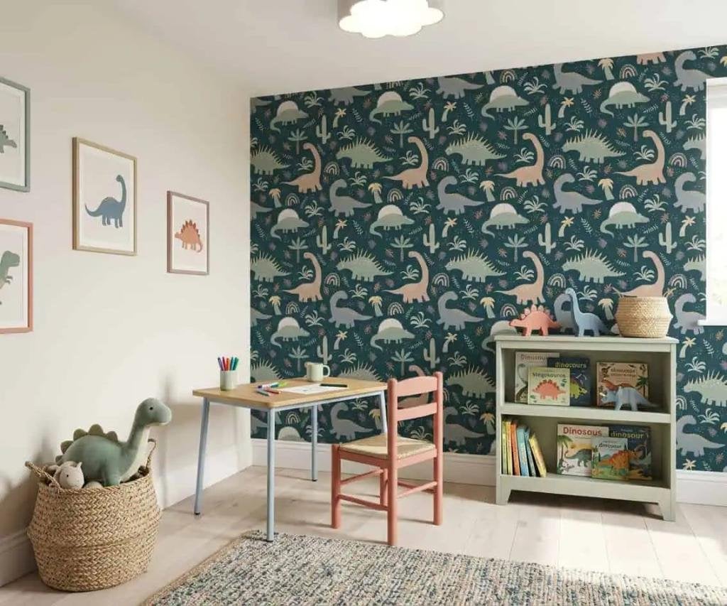 Dino behang kinderkamer – donkergroen op maat, 75 m² of meer, Modern, Ophalen of Verzenden, Fotobehang