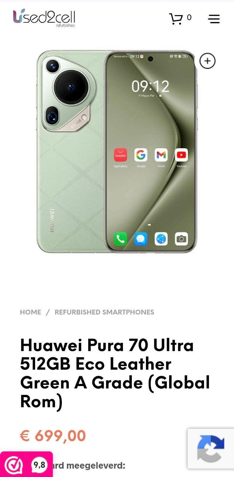 Huawei Pura 70 Ultra 512GB Green A Grade, Telecommunicatie, Mobiele telefoons | Overige merken, Ophalen of Verzenden, Zo goed als nieuw