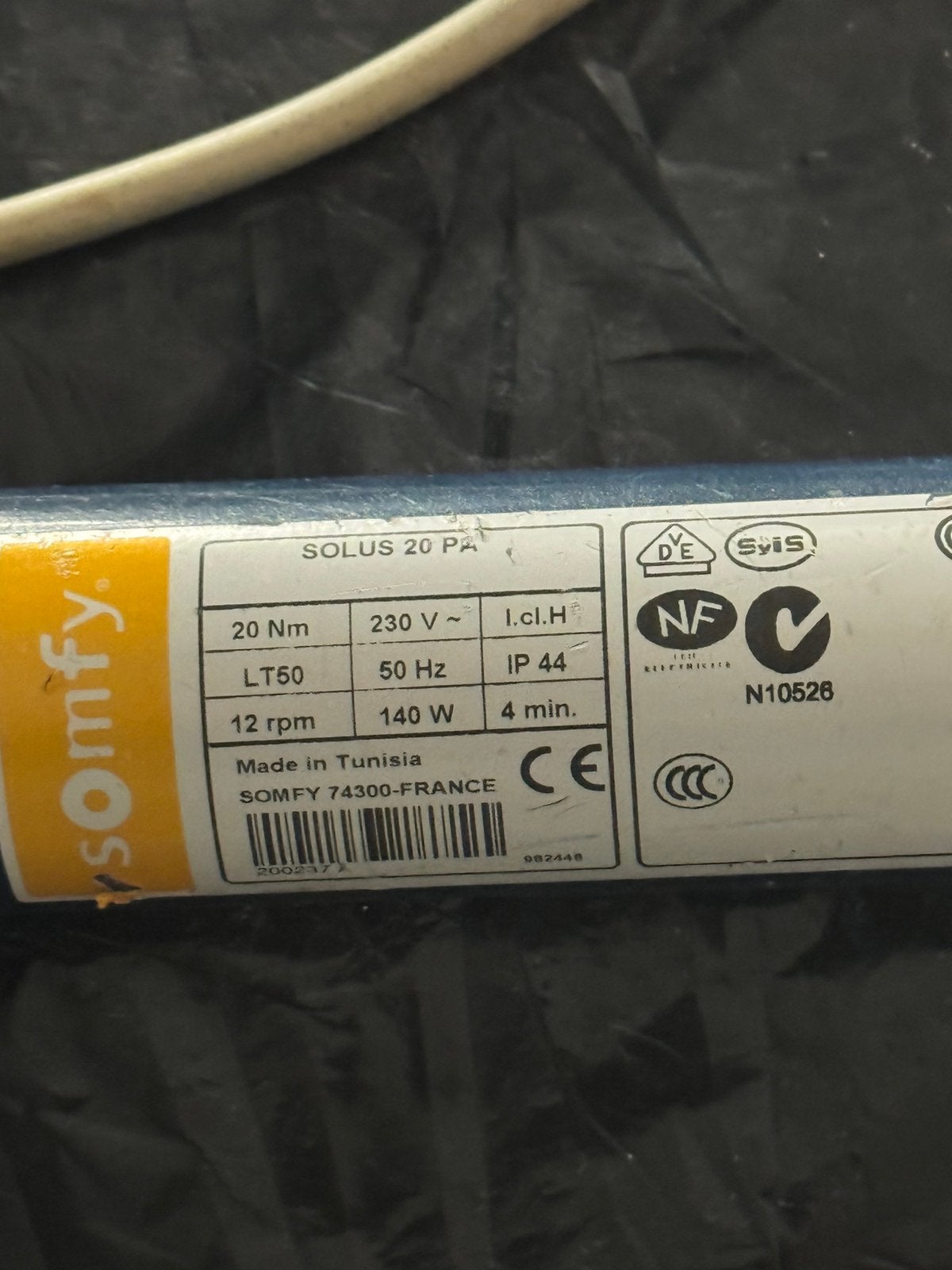 Somfy motor voor zonnescherm, Ophalen of Verzenden, Zo goed als nieuw, Wit, Minder dan 100 cm