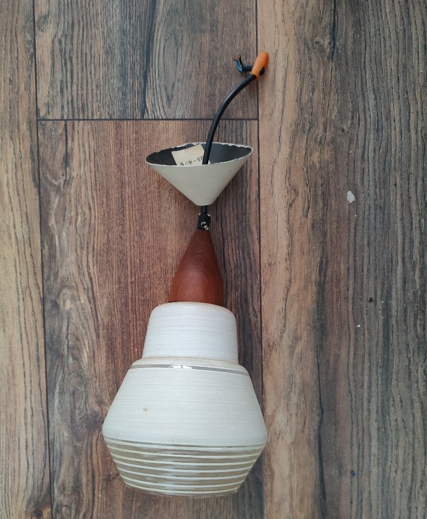 Vintage retro hanglamp. Glas met hout., Ophalen, Huis en Inrichting