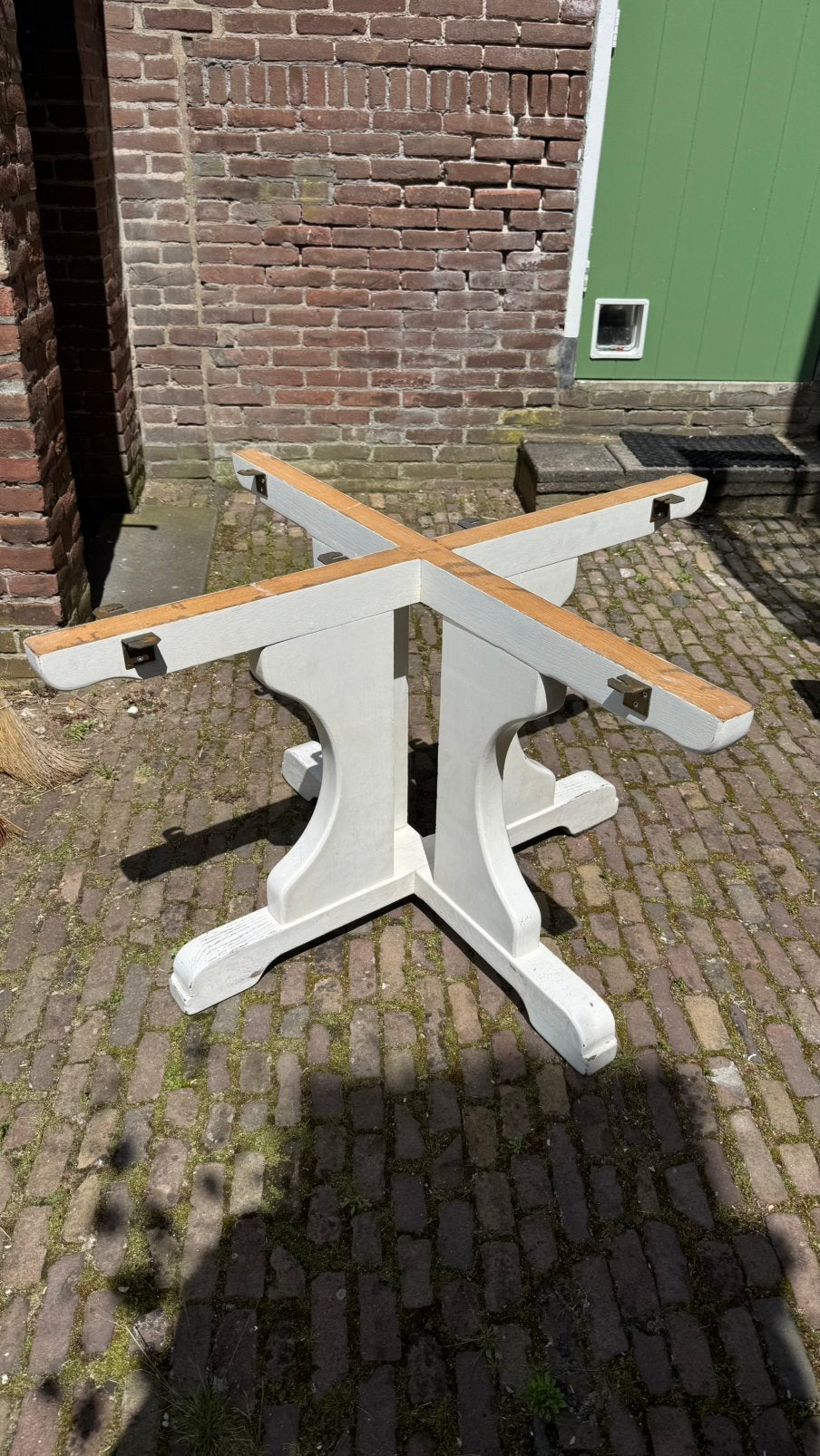 Massief houten tafelonderstel, Huis en Inrichting, Tafelonderdelen, Ophalen, Rond, 100 tot 150 cm