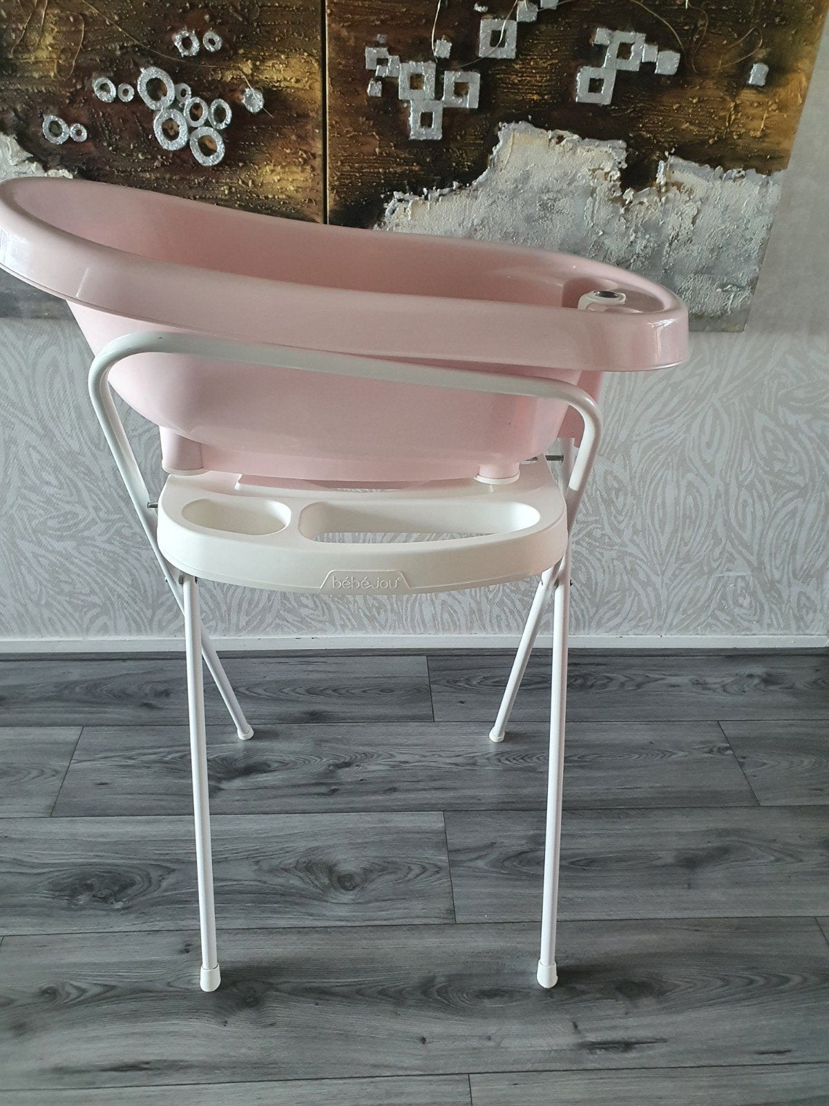 Bébé-jou babybadje met standaard - Roze, Ophalen, Zo goed als nieuw, Badje, Bébé-jou
