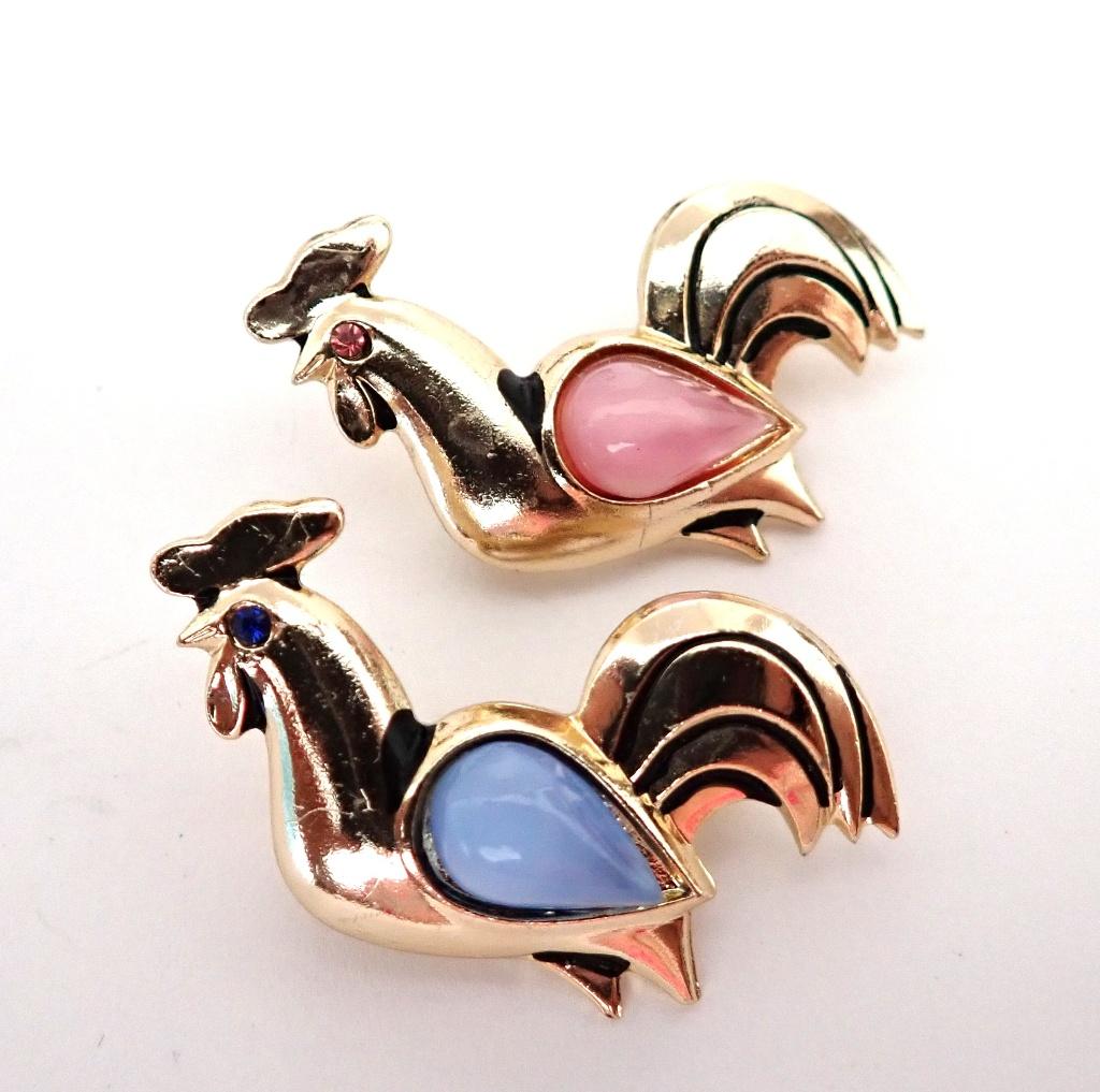 Twee vintage haantjes, Verzenden, Zo goed als nieuw, Goud, Overige materialen