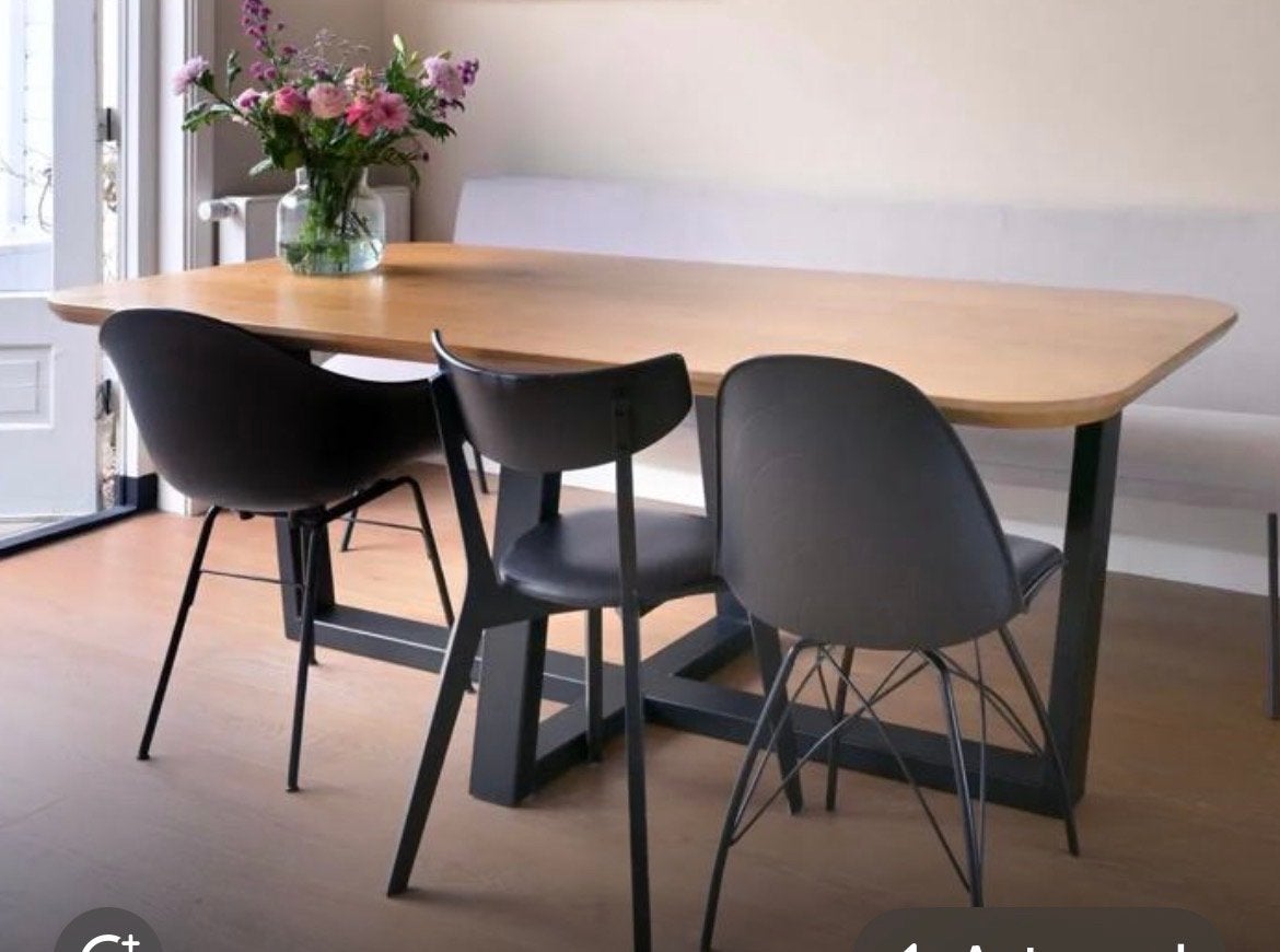 Massiefeikeneettafel220x100cm zwart matrixonderstel8personen, Ophalen, 200 cm of meer, 50 tot 100 cm, Zo goed als nieuw