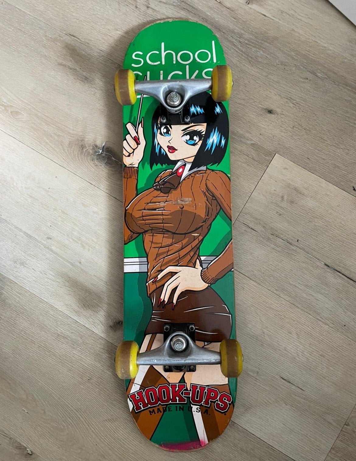 Hook-Ups Skateboard 'School Sucks' jeremy klein rare 2005, Ophalen of Verzenden, Gebruikt, Skateboard