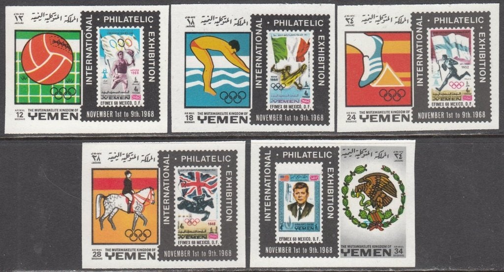 Tentoonstelling EFIMEX 68 Yemen Koninkrijk 627/631 (Kennedy), Ophalen of Verzenden, Postfris, Overige thema's