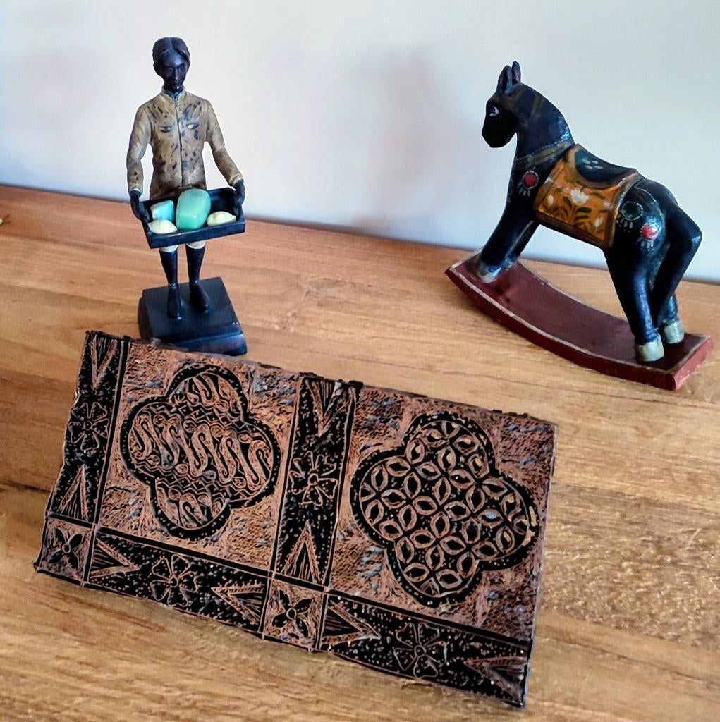 Indonesië zeldzame zware handgemaakte koperen batik tjapblok, Verzenden