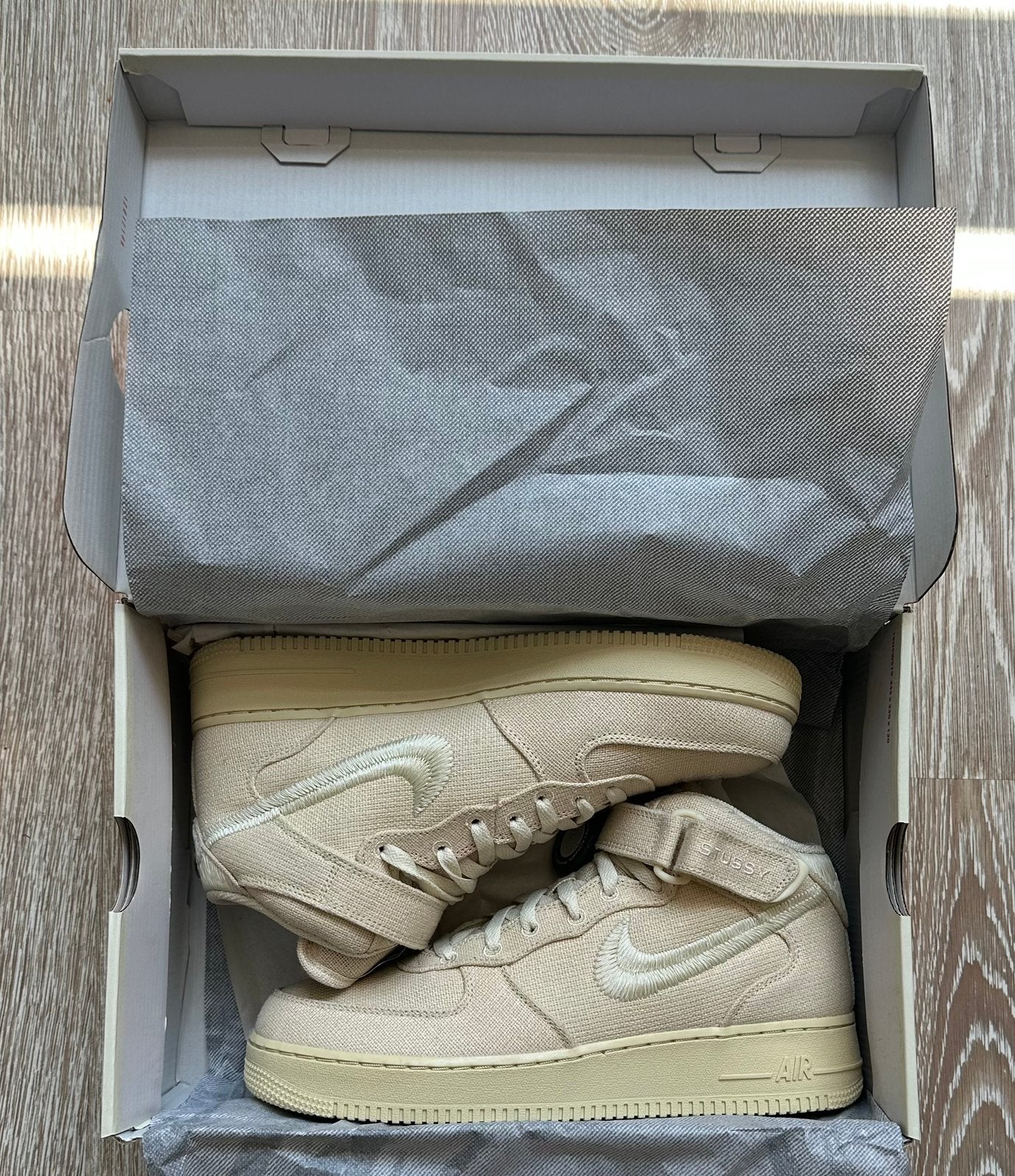 Nike x Stüssy Air Force 1 Mid Tan, Overige kleuren, Ophalen of Verzenden, Sneakers of Gympen, Zo goed als nieuw