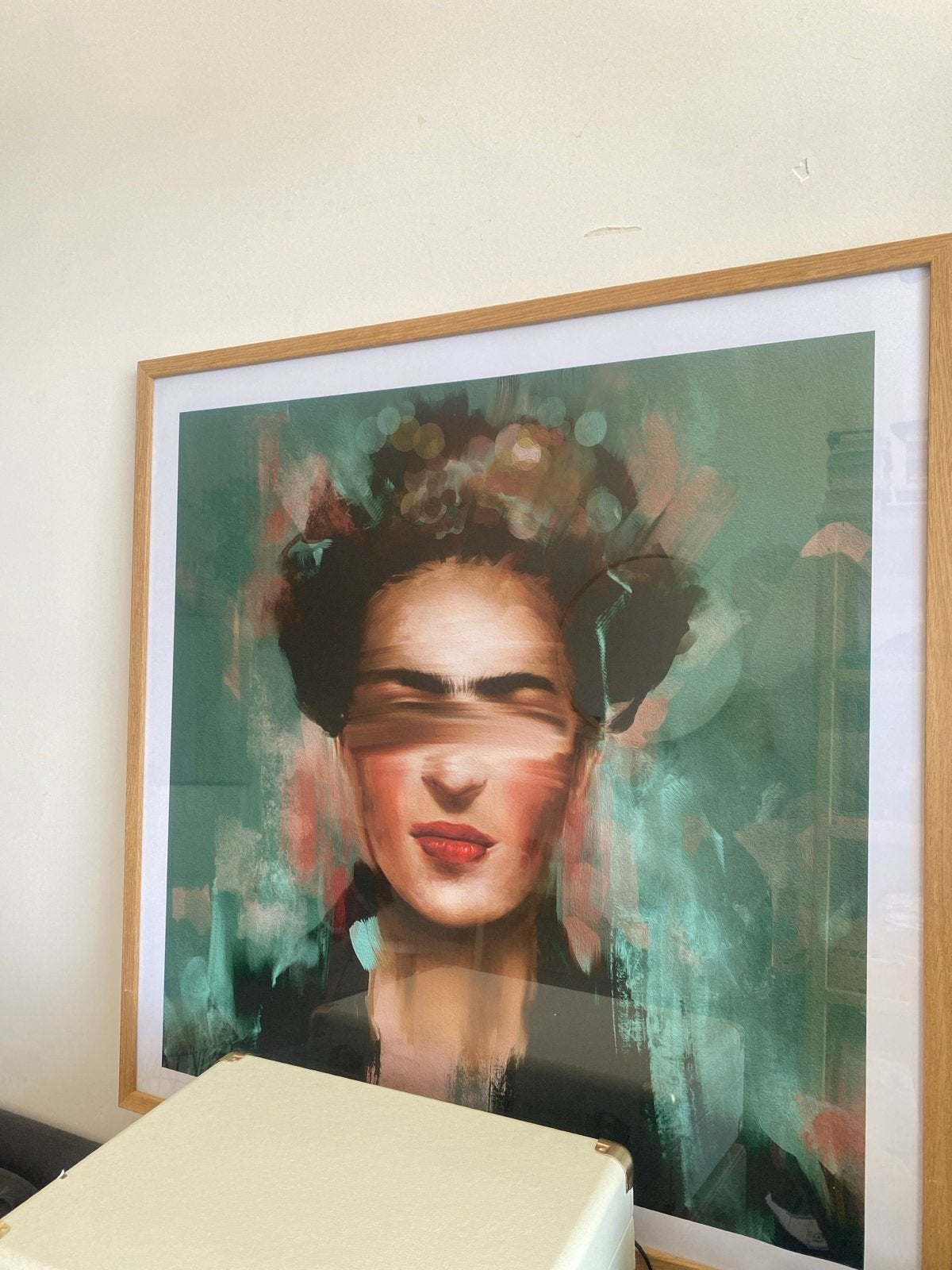 Frida Kahlo Portret Schilderij met Houten Lijst, Antiek en Kunst, Ophalen, Hout, Ingelijst, Print