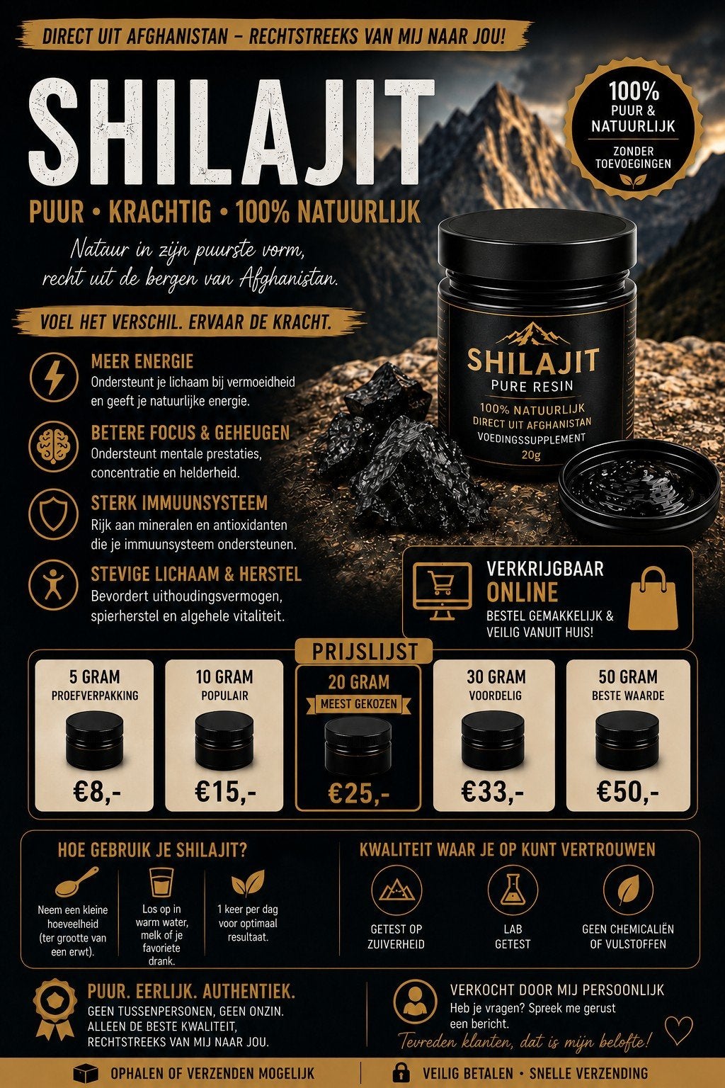 Shilajit Pure Resin 100%, Ophalen of Verzenden