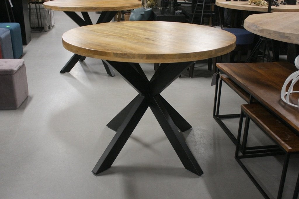 Leuke ronde tafel eettafel metaal & mangohout naturel Ø100