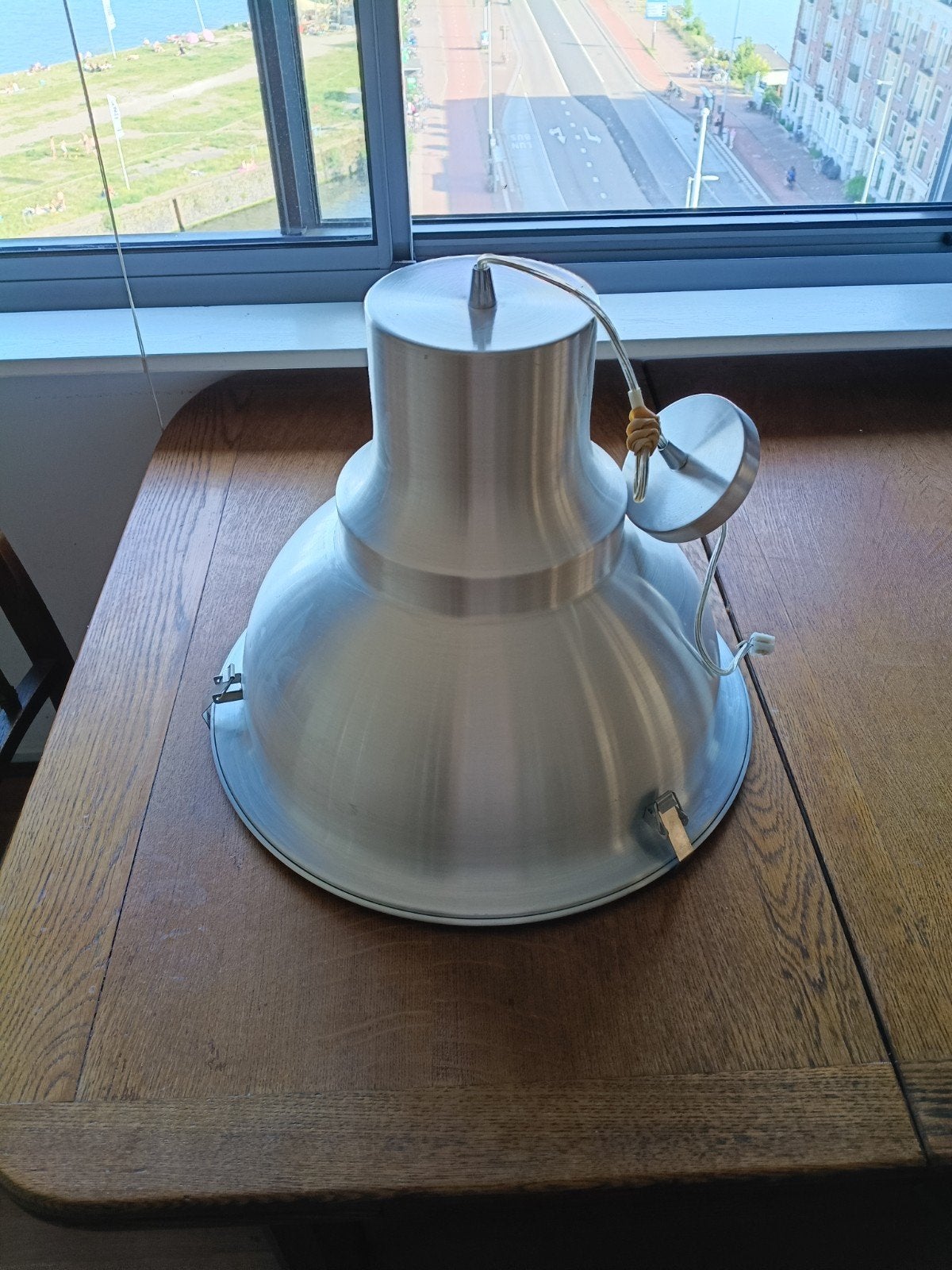 Vintage IKEA Ottava industriële hanglamp (Aluminium & Glas), Ophalen of Verzenden, Zo goed als nieuw, Glas, Minder dan 50 cm