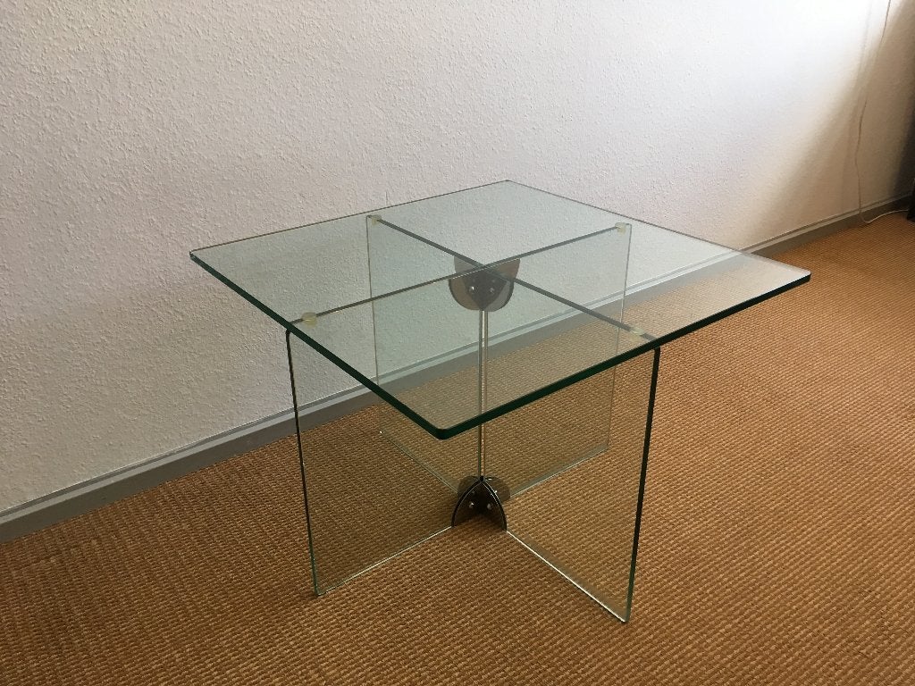 Glazen bijzettafel van Italiaans design, Ophalen, Minder dan 45 cm, Vierkant, 55 tot 75 cm