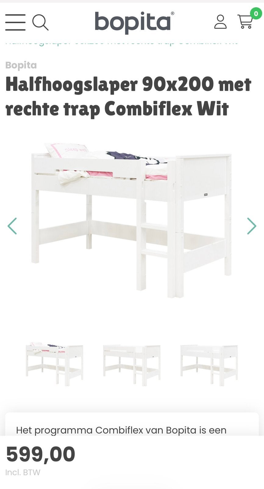 Bopita combiflex halfhoogslaper wit in nette staat!, Ophalen, Gebruikt, Halfhoogslaper