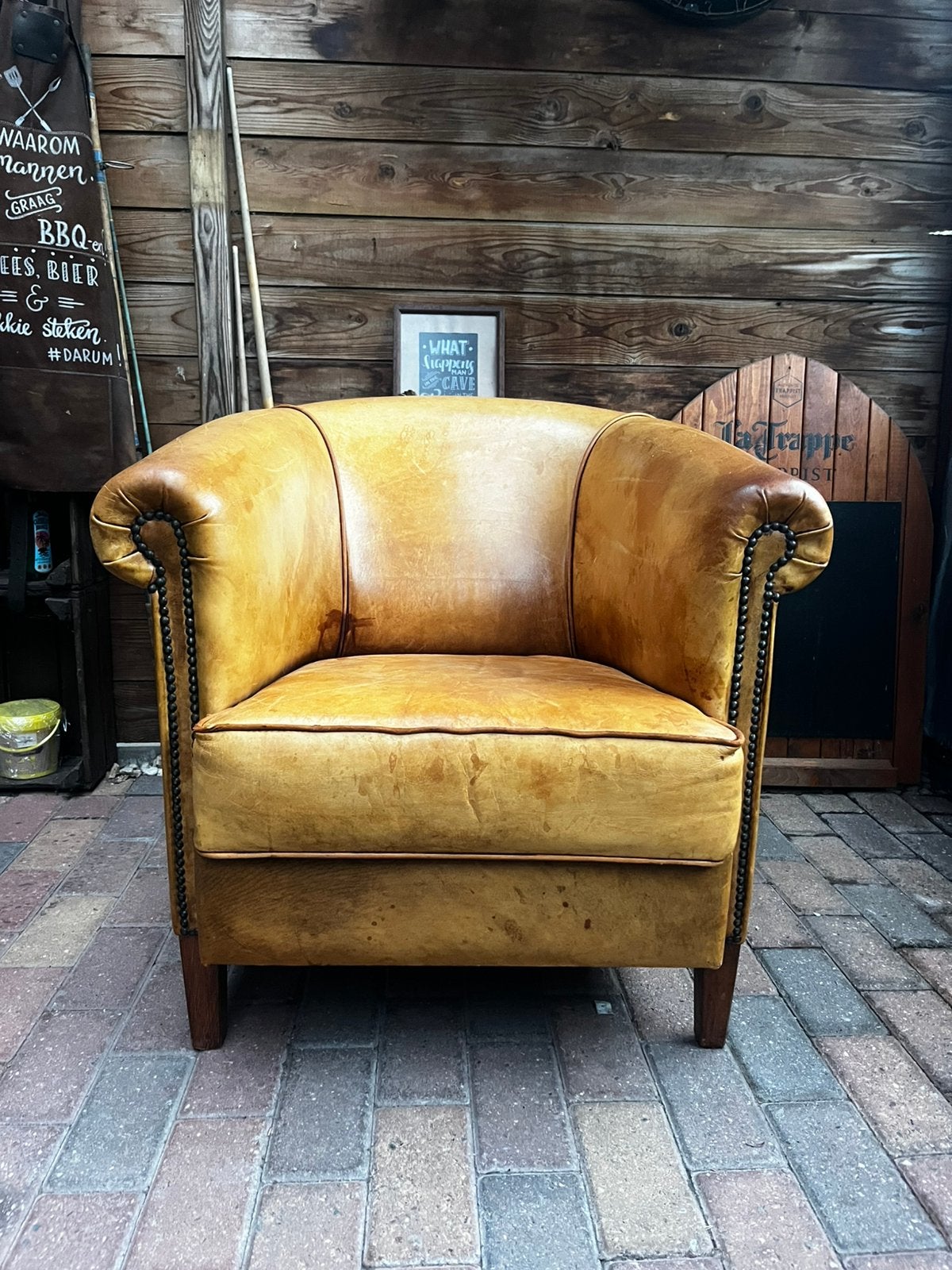 Schapenleren clubfauteuil, Huis en Inrichting, Ophalen of Verzenden, Zo goed als nieuw, 75 tot 100 cm, Leer