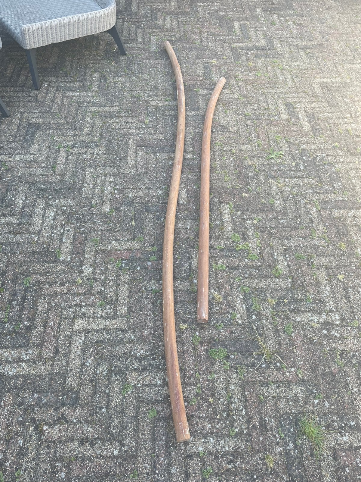 Gebogen houten palen - trapleuningen, Doe-het-zelf en Verbouw, Hout en Planken, Ophalen, 50 mm of meer, Balk, Minder dan 200 cm