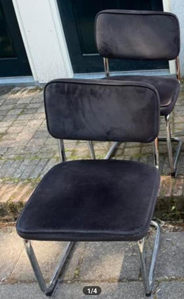 2 Vintage / Midcentury Buisframe Stoelen, Ophalen, Gebruikt, Zwart, Twee