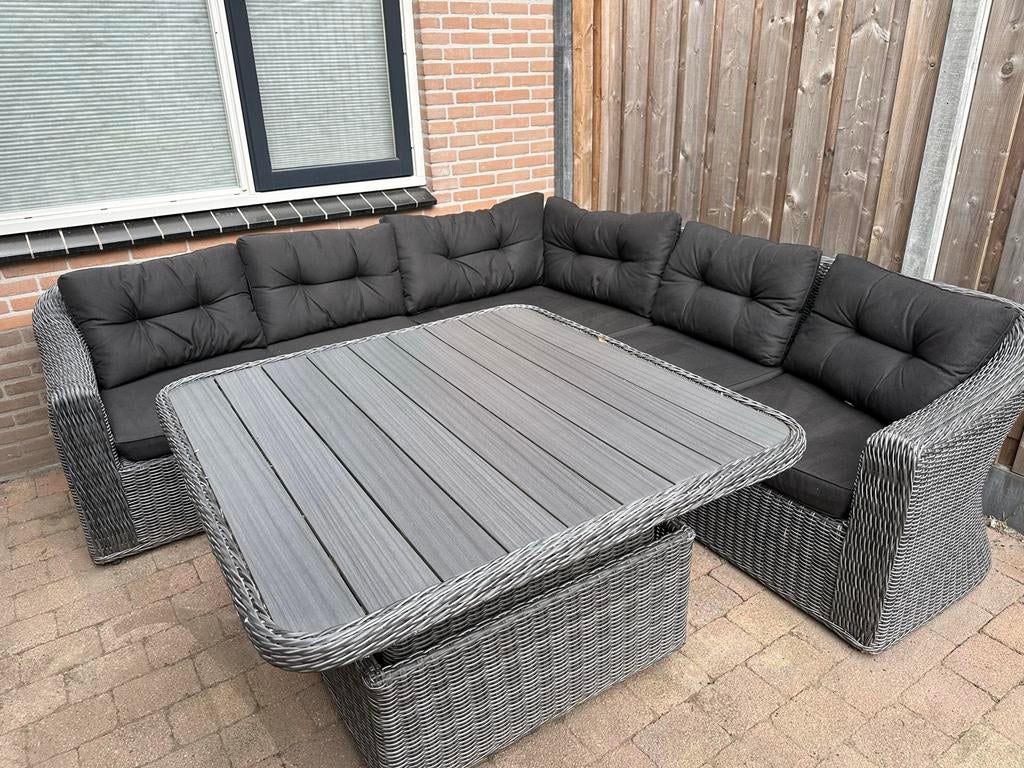 Loungeset tuinset Tambohuse met verstelbare tafel, Ophalen, 5 zitplaatsen, Kunststof, Gebruikt