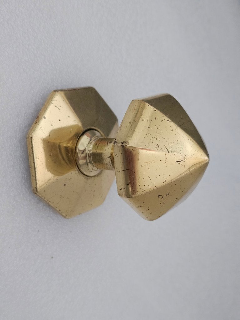 Messing Deurknop in vorm van 8kant piramide, Vintage, Gebruikt, Ophalen of Verzenden, Goud