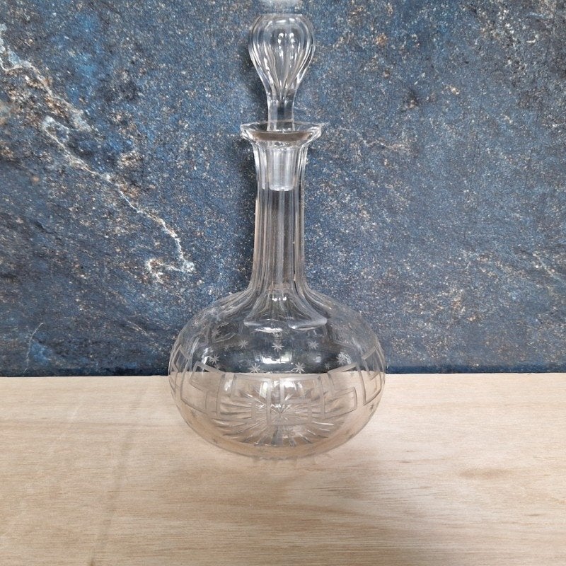 Vintage karaf Meanderslijpsel, Antiek en Kunst, Antiek | Glas en Kristal, Ophalen of Verzenden